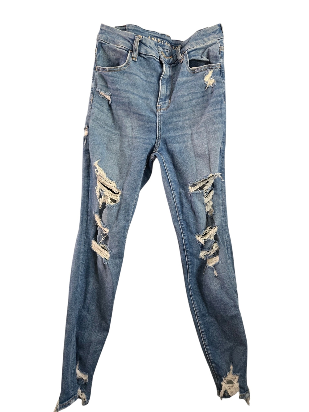 American Eagle Outfitters Curvy Distressed Skinny Jeans in Blue Wash